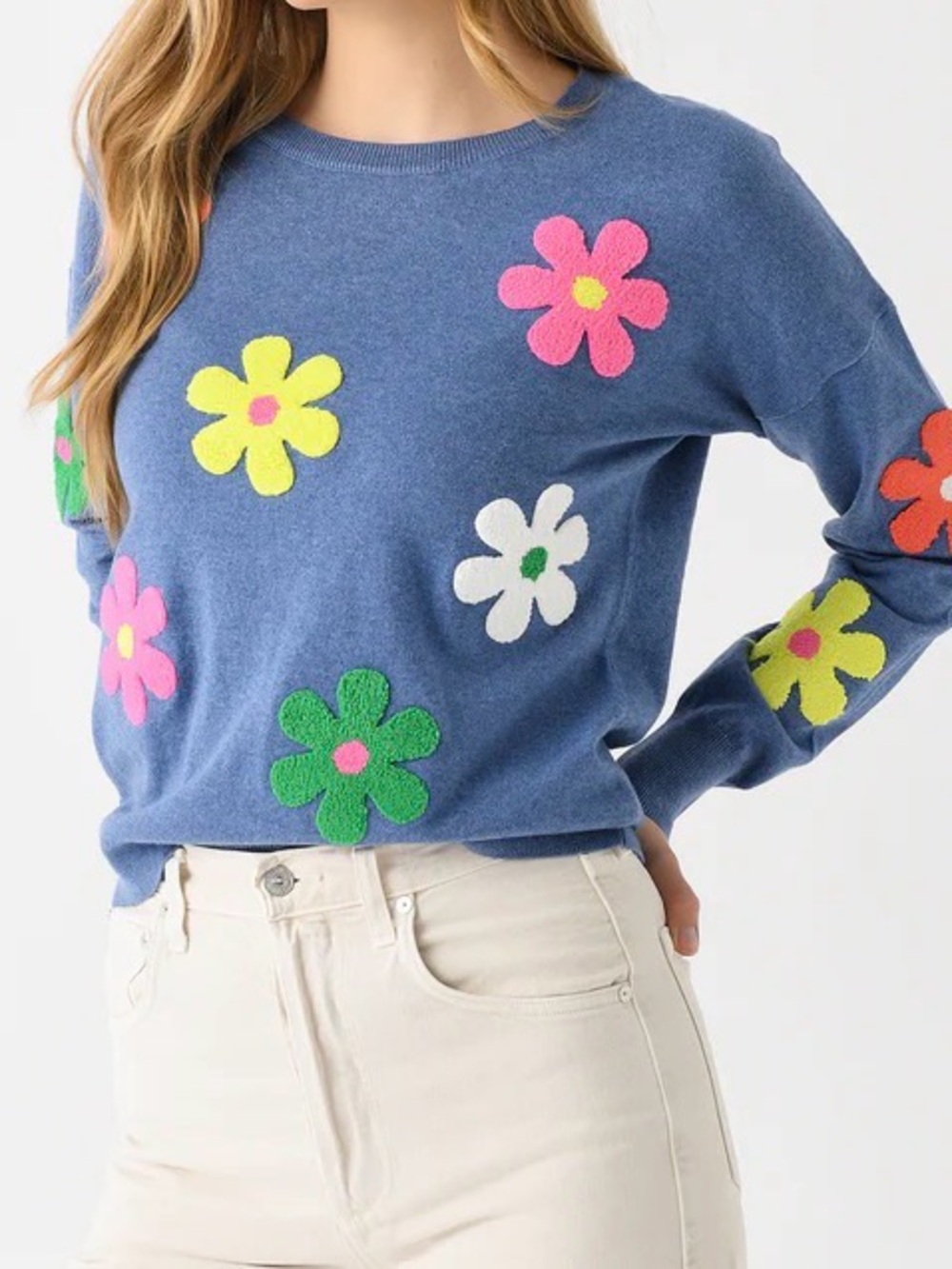 J.Society Blue Floral Appliqué Sweater